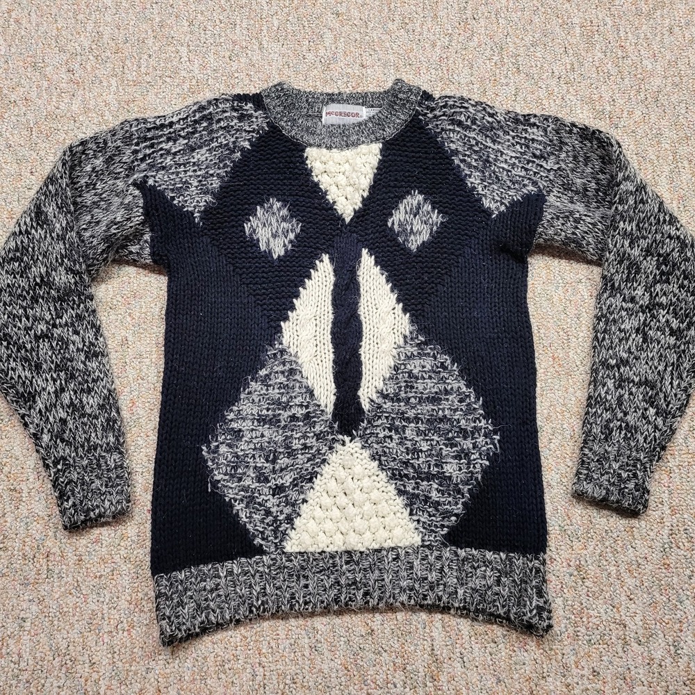 McGregor Sweater Mens Large Blue‎ Gray Acrylic Textured Knit Chunky Retro Crew
